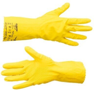 Перчатки латексные с хлопковым напылением хозяйственные Comfort RF1, цвет: желтый, размер L (9), 1 пара