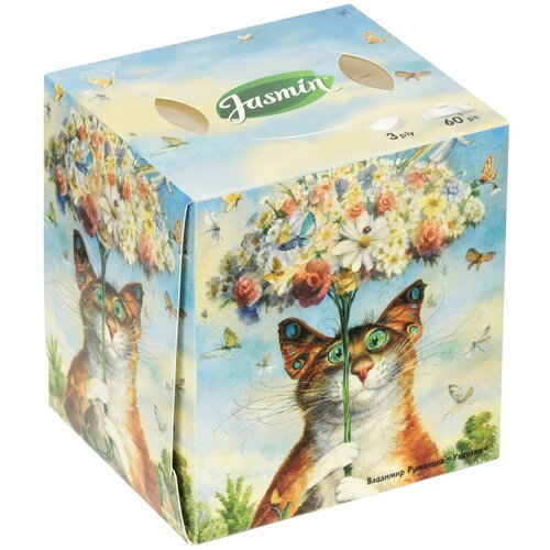 Салфетка бумажная JASMIN косметическая 3-сл 60 шт/уп ухантик БЕЛАЯ в коробке-кубе