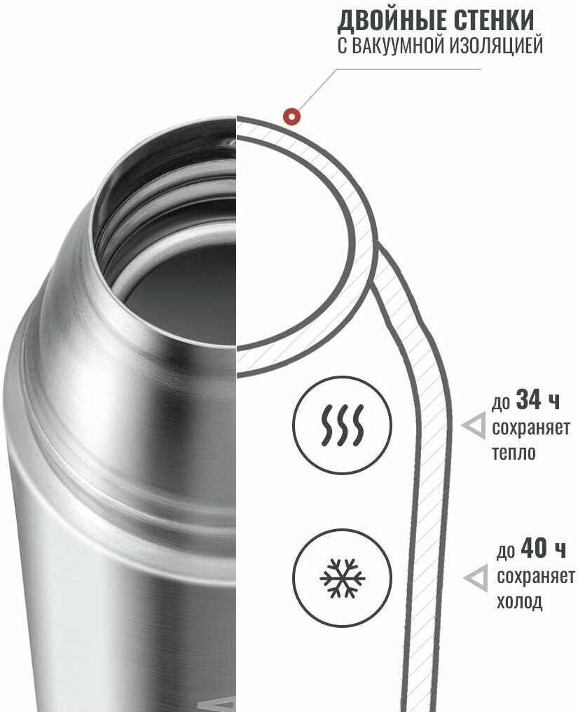 Классический термос чехол Relaxika 102 в термочехле, 1.2 л, серебристый - фотография № 4