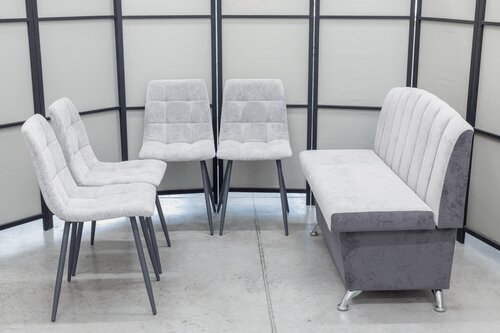 Изображение товара Кухонный диван Альт со стульями (4 шт.), 120х56 см, обивка моющаяся, антивандальная, антикоготь, цвет - серый / графит