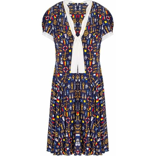 фото Платье dolce & gabbana, натуральный шелк, трапециевидный силуэт, размер 46, синий