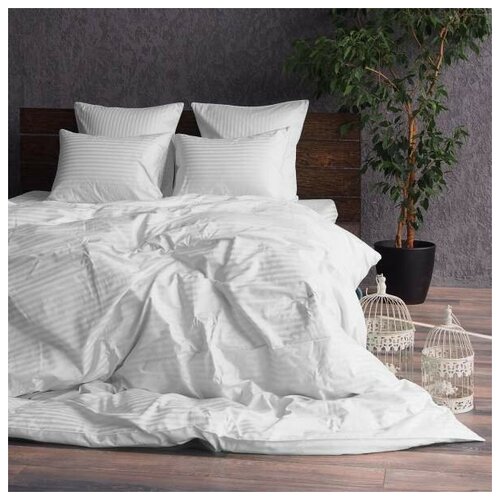 КПБ Жемчужина белый Шуя Текстиль страйп-сатин 2,0-спальный Люкс с простыней на резинке