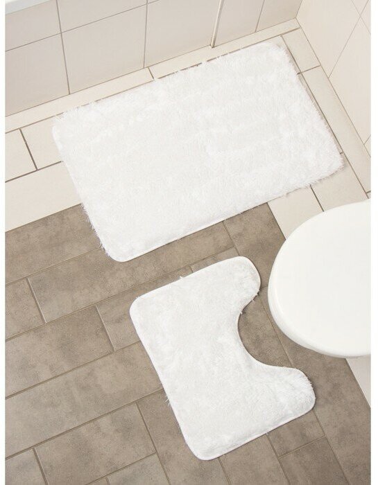 фото Набор ковриков для ванной и туалета Доляна «Пушистик», 2 шт: 40×50, 50×80 см, цвет белый