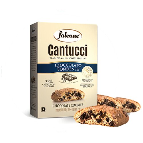 Печенье сахарное Falcone Cantucci (Кантуччи) с темным шоколадом, 200 г, Италия