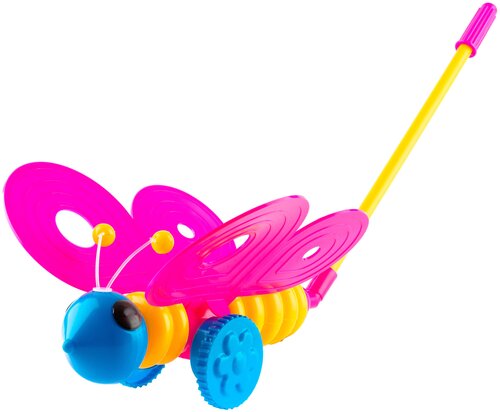 Каталка-игрушка Пластмастер Бабочка (12001), розовый/желтый