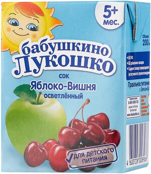 Сок осветленный Бабушкино Лукошко Яблоко-вишня (Tetra Pak), с 5 месяцев
