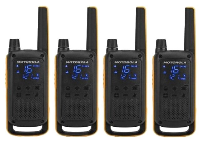 Комплект раций Motorola Talkabout T82 EXTREME QUAD 16кан. до 10км компл.:4шт аккум. черный/оранжевый - фото №1