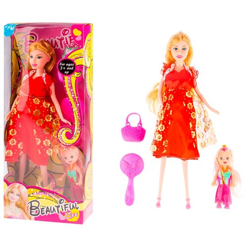 фото Кукла беременная в красном платье с пупсиком для детей от 3-х лет/кукла беременнаяс гнущимися руками и ногами/набор для игры в "дочки-матери" panawealth inter holdings