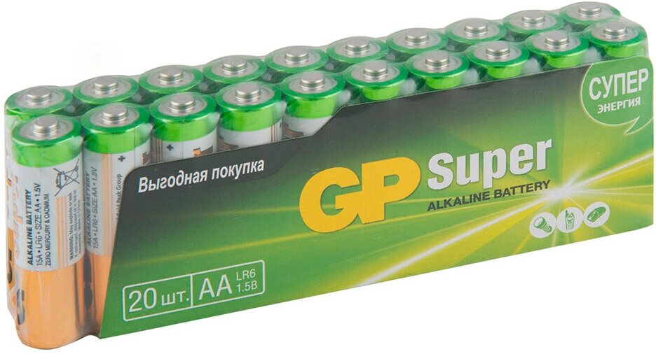 Батарейка GP Batteries Super АА пальчиковая LR6 1,5 В (20 шт.)