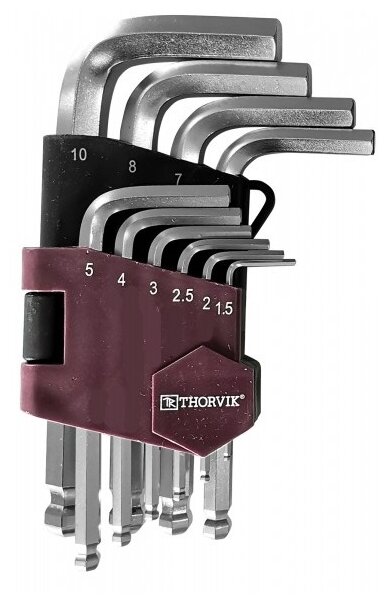 Набор ключей торцевых шестигранных коротких с шаром, H1.5-H10, 10 предметов Thorvik HKSB10S