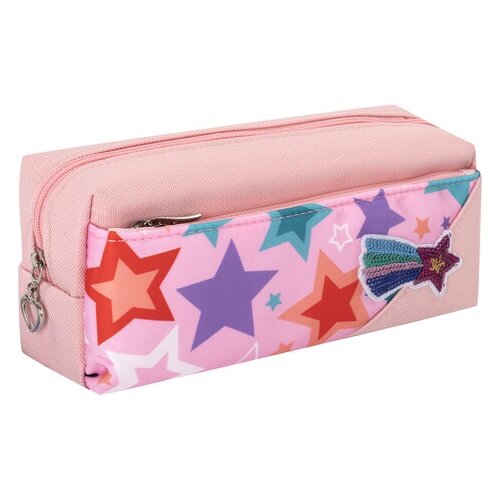 фото Пенал-косметичка юнландия, 2 отделения, полиэстер, "stars", розовый, 20х7х9 см, 270263