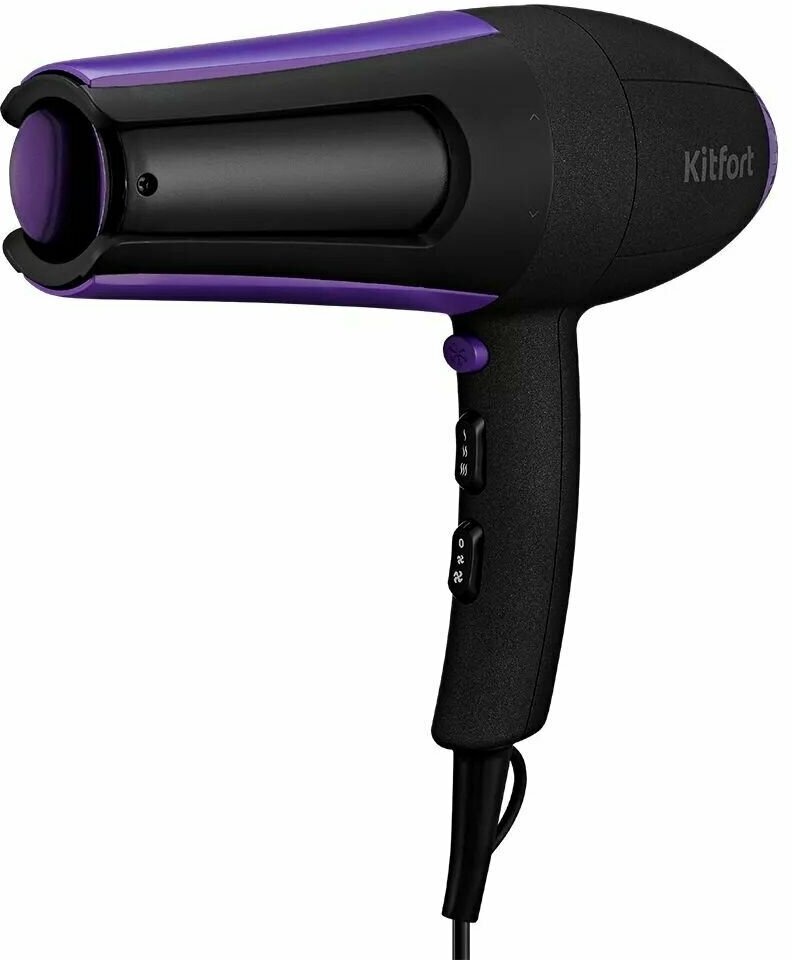 Фен для волос "2 в 1" Kitfort КТ-3232-1, черно-фиолетовый, 2000 Вт, двусторонняя сушка, керамическое покрытие