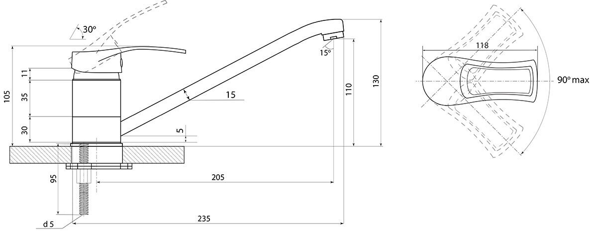 Смеситель для кухонной мойки Славен Ц21 СЛ-ОД-Ц21, с длинным изливом, одноручный (250 мм)