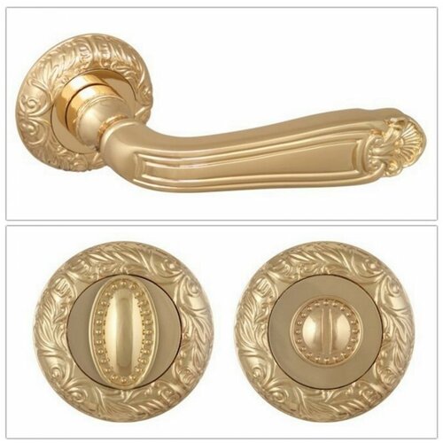Комплект ручек для дверей Fuaro LOUVRE_SM_GOLD-24_W, золото 24К (ручка + завертка WC)