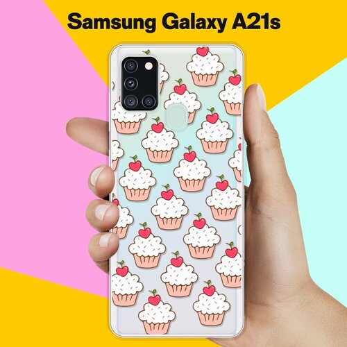 силиконовый чехол на samsung galaxy a21s самсунг а21с silky touch premium с принтом free красный Силиконовый чехол Капкейки на Samsung Galaxy A21s