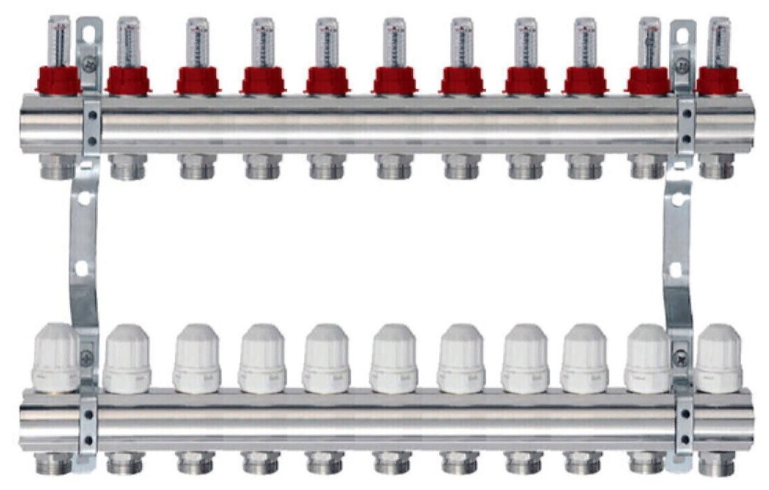 Коллекторная группа Tim (KD011) 1" ВР, 11 отводов 3/4", расходомер