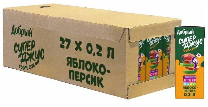 Сок детский Добрый Для детей Яблоко-Персик мякотью, с 5 месяцев - фото №1