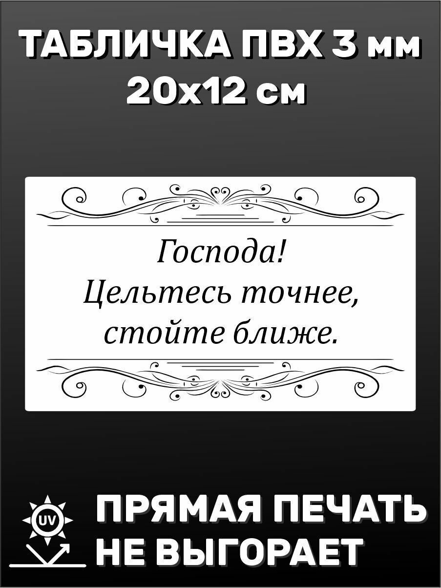 Табличка прикольная на дверь туалета с надписью Господа! Цельтесь точнее, стойте ближе 20х15 см