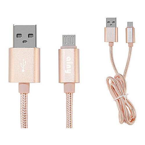 Тканевый кабель Ainy Micro USB розовый