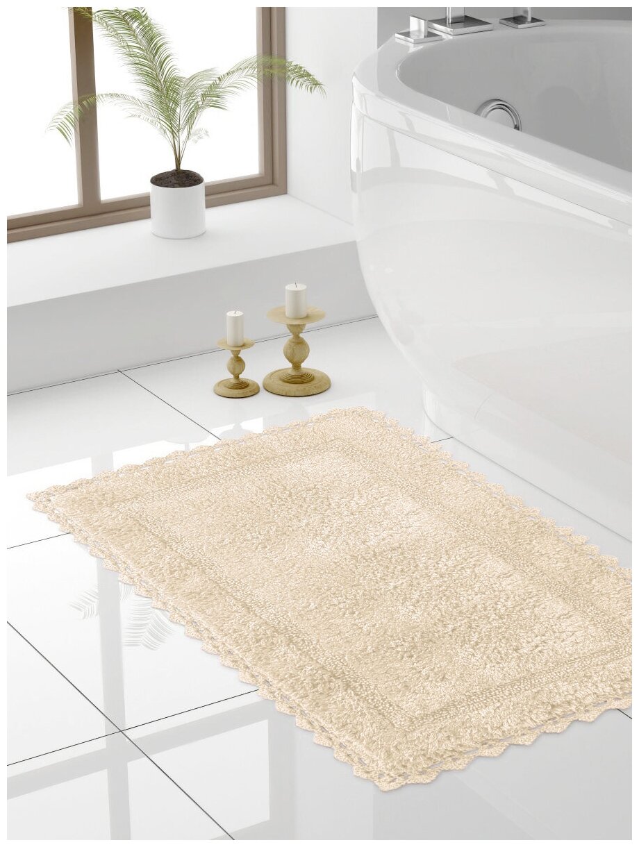 фото Коврик для ванной DeNASTIA кружево, 60x100см, золотой M111253