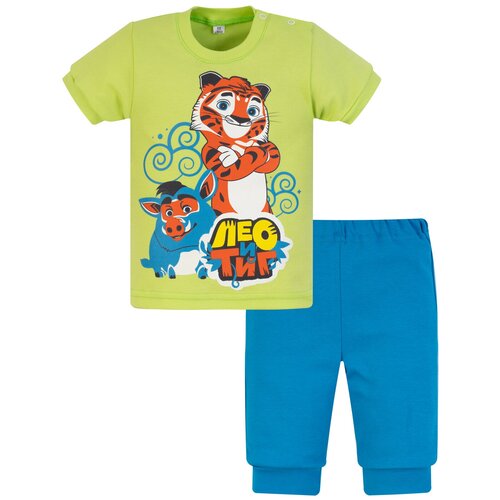фото Комплект детский лт759п, утенок,рост 98 см, салат_бирюза_тиг_и_куба (футболка+штанишки)