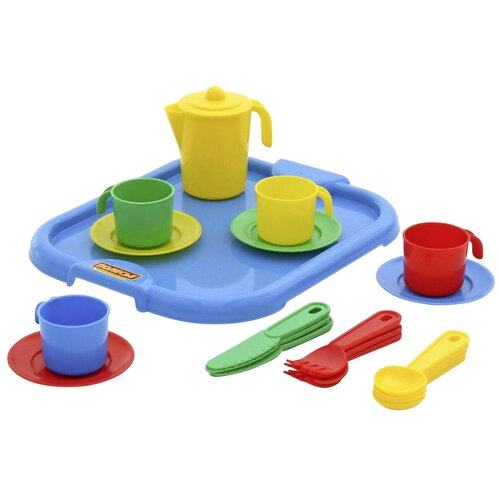 Набор посуды Полесье Анюта с подносом на 4 персоны 3889 желтый/красный/голубой/зеленый набор посуды полесье анюта на 4 персоны v1 80066 голубой фиолетовый