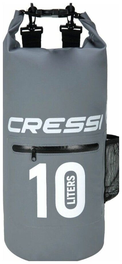 Гермомешок CRESSI с лямкой и карманом DRY BAG ZIP 10 литров серый