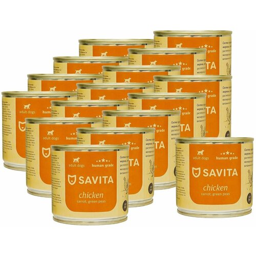 SAVITA консервы для собак «Курица с морковью и зеленым горошком» 0,24 кг. х 16 шт.