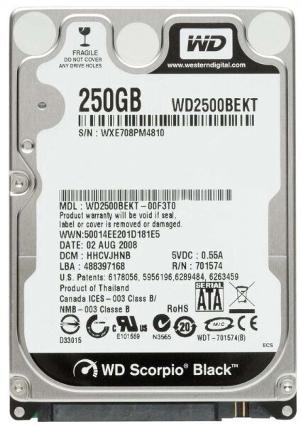 Жесткий диск Western Digital WD2500BEKT 250Gb 7200 SATAII 2,5" HDD