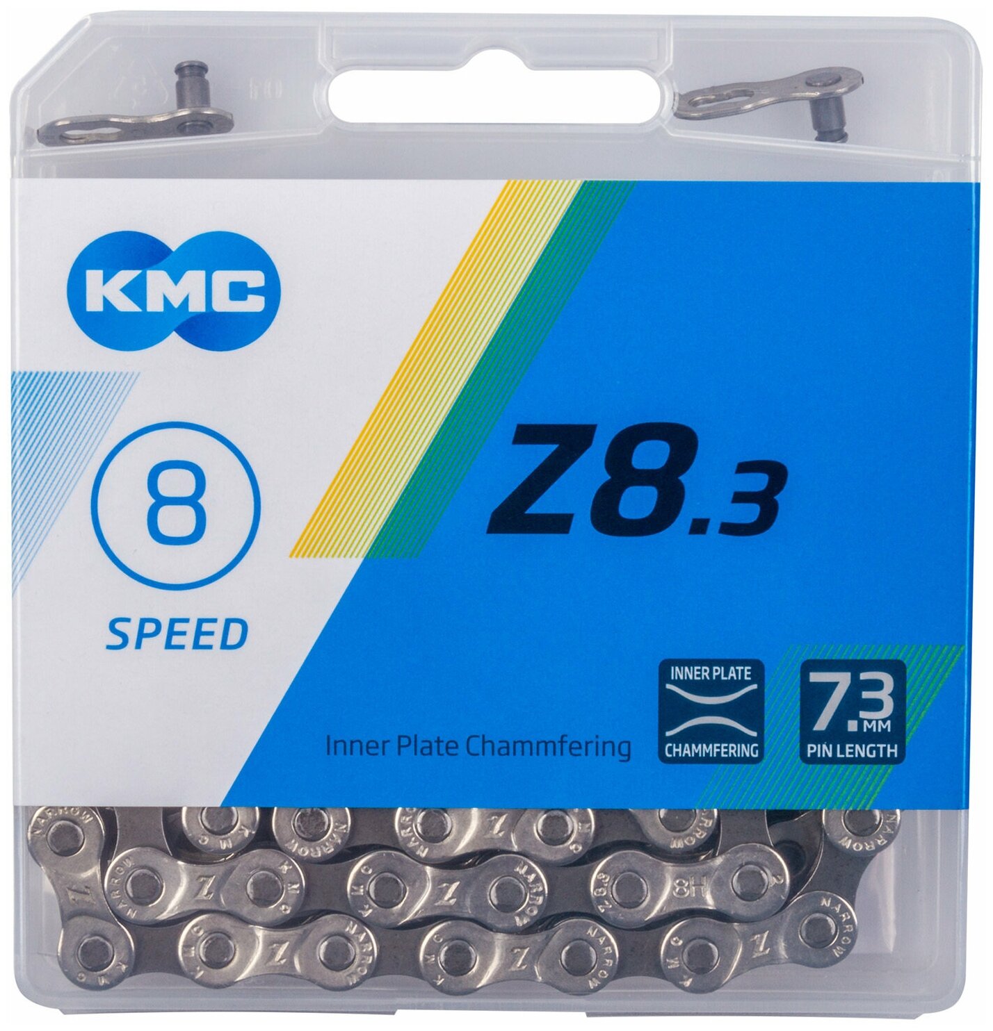 Цепь велосипедная KMC Z8.3 Silver/Grey, 7/8 (21/24) скоростей, 114 звеньев, 1/2"x3/32", серебристо-серая