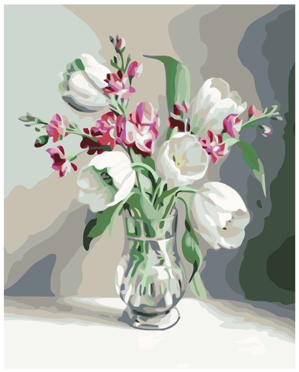 Белые тюльпаны Раскраска по номерам на холсте Живопись по номерам