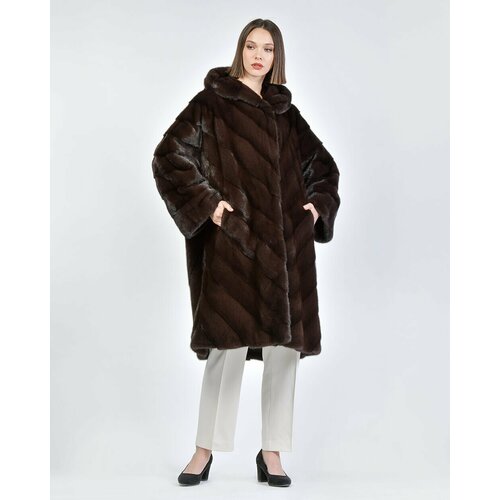 Пальто Skinnwille, норка, оверсайз, капюшон, размер 42, коричневый
