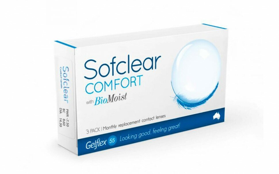 Контактные линзы Gelflex Sofclear Comfort with Bio Moist 3 шт, 1 мес, R 8.6, D -8,00