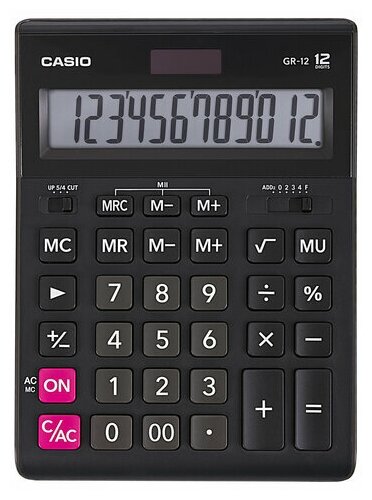 Комплект 30 шт Калькулятор настольный CASIO GR-12-W (209х155 мм) 12 разрядов двойное питание черный европодвес GR-12-W-EP