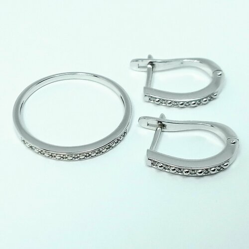 Ювелирный комплект: кольцо, серьги, серебро, 925 проба, родирование, фианит, размер кольца 20, длина 20 см.