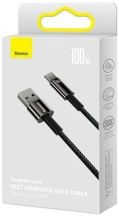 Кабель для быстрой зарядки BASEUS Tungsten Gold Fast Charging USB to Type-C 100W 5A 1 м Черный CAWJ000001