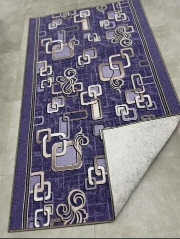 Ковровая дорожка , ковёр безворсовый Carpet World "Фиолетовые цепи с серым" , полиамид , микрофибра , 0.80x2.00m - фотография № 6