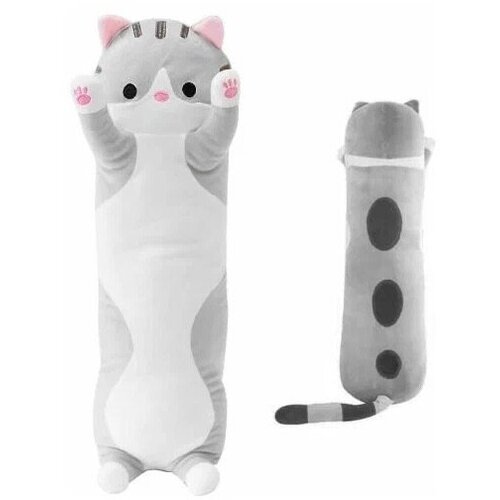 Мягкая игрушка - подушка Кот длинный. 50 см. Мягкий кот - батон антистресс. Кот подушка серый.