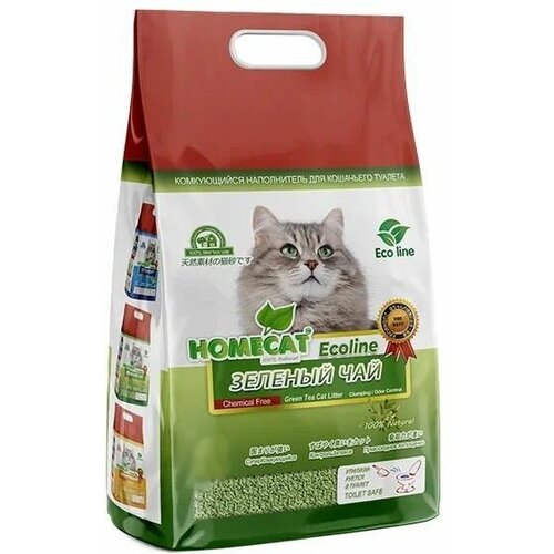 HOMECAT Ecoline Зеленый чай 12 л комкующийся наполнитель для кошачьих туалетов с ароматом зеленого чая 3 шт