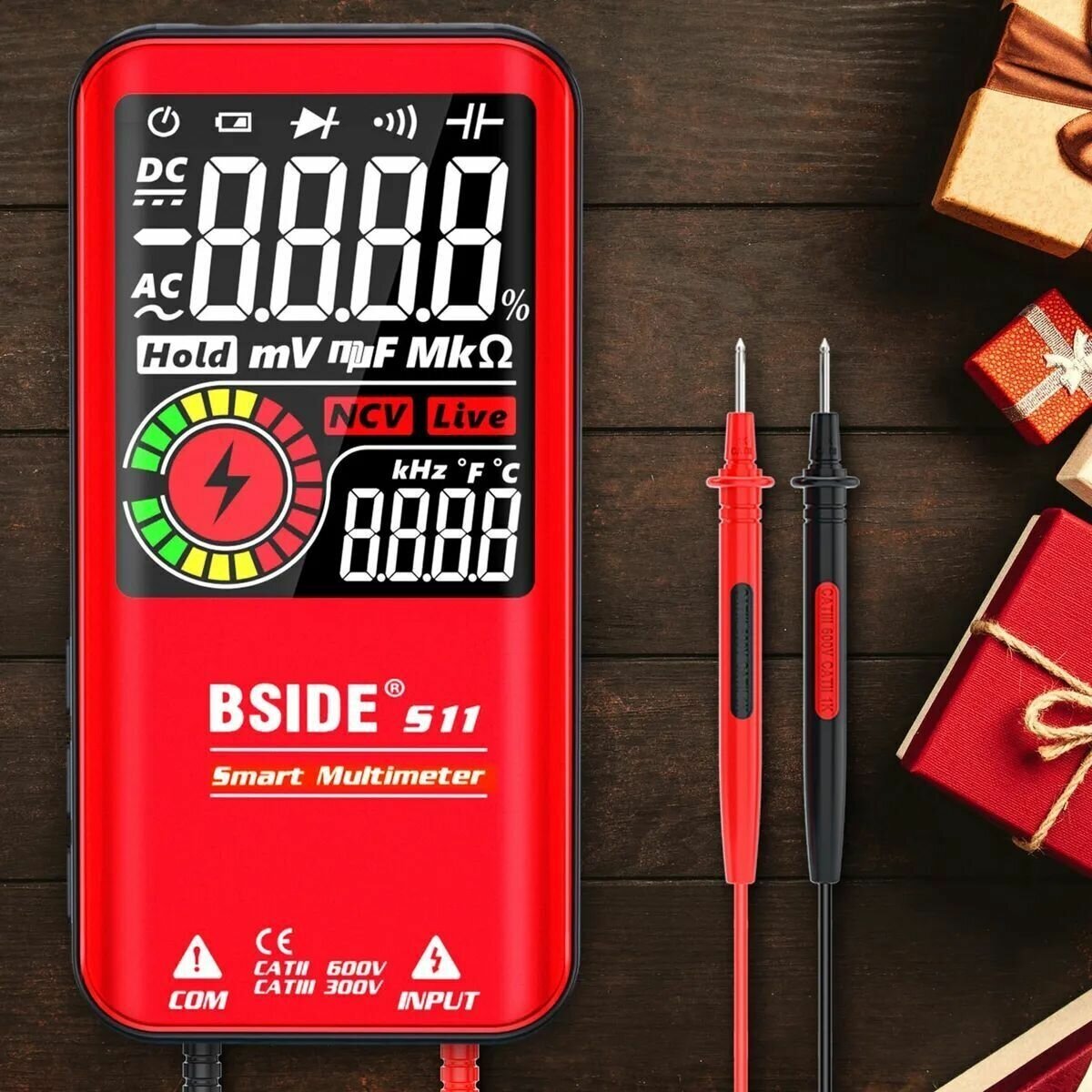 Мультиметр цифровой BSIDE S11 красный с ЖК дисплеем