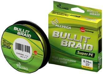 Плетеный шнур ALLVEGA BULLIT BRAID d=0.14 мм, 92 м, 8.4 кг, hi-vis yellow