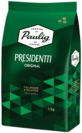 Кофе в зернах PAULIG (Паулиг) "Presidentti Original", комплект 2 шт, натуральный, 1000 г, вакуумная упаковка, 16975