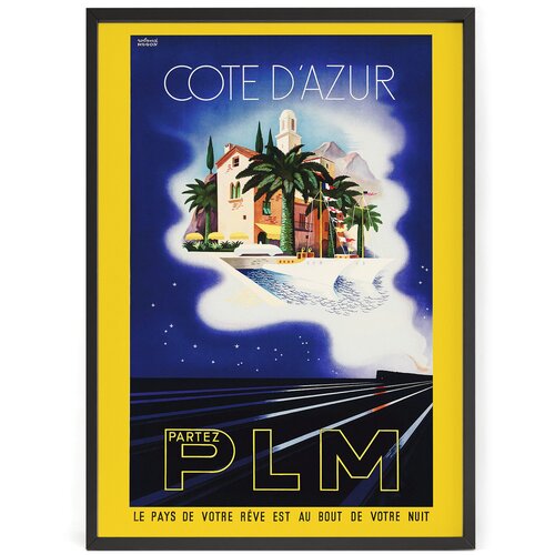 Большой туристический постер на стену Лазурный берег Cote D'Azur 1937 год 90 x 60 см в тубусе