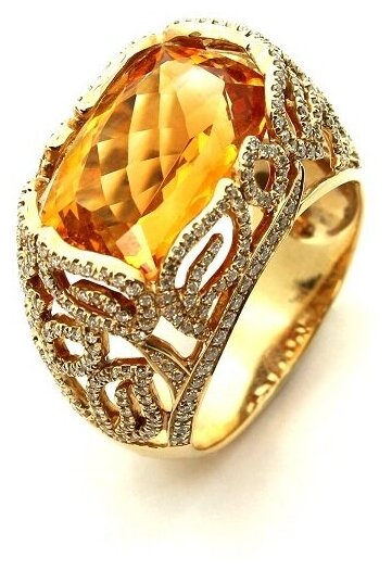 Кольцо Diamond Prime, желтое золото, 585 проба, цитрин, бриллиант, размер 17.5