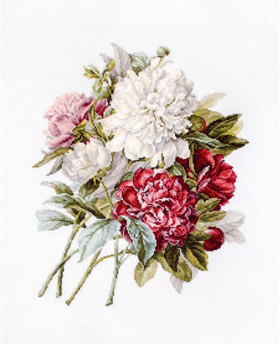 Набор для вышивания крестиком 'Пионы', 22,5*28,5 см, на белой канве, Luca-S