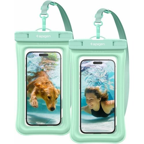 Водонепроницаемый чехол для смартфонов Spigen A610 UNIVERSAL WATERPROOF CASE с поплавком, 2-шт до 8,2 дюймов Mint