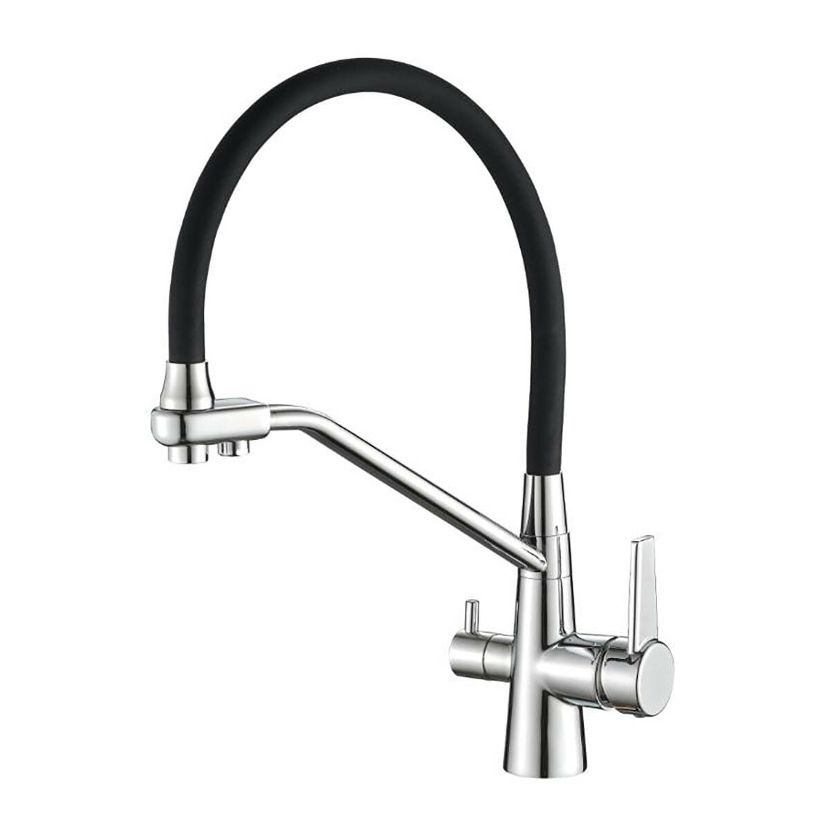 фото Смеситель для кухни Aquanika Comfort однорычажный с гибким изливом и переключением на питьевую воду AQC013CRBL