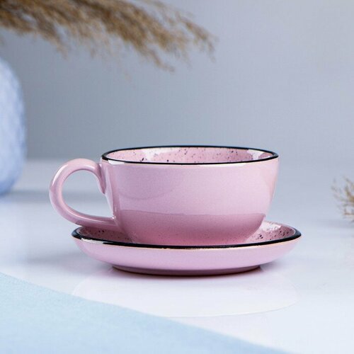 Белхудожкерамика Чашка с блюдцем "Агнес" розовая, 0,2л