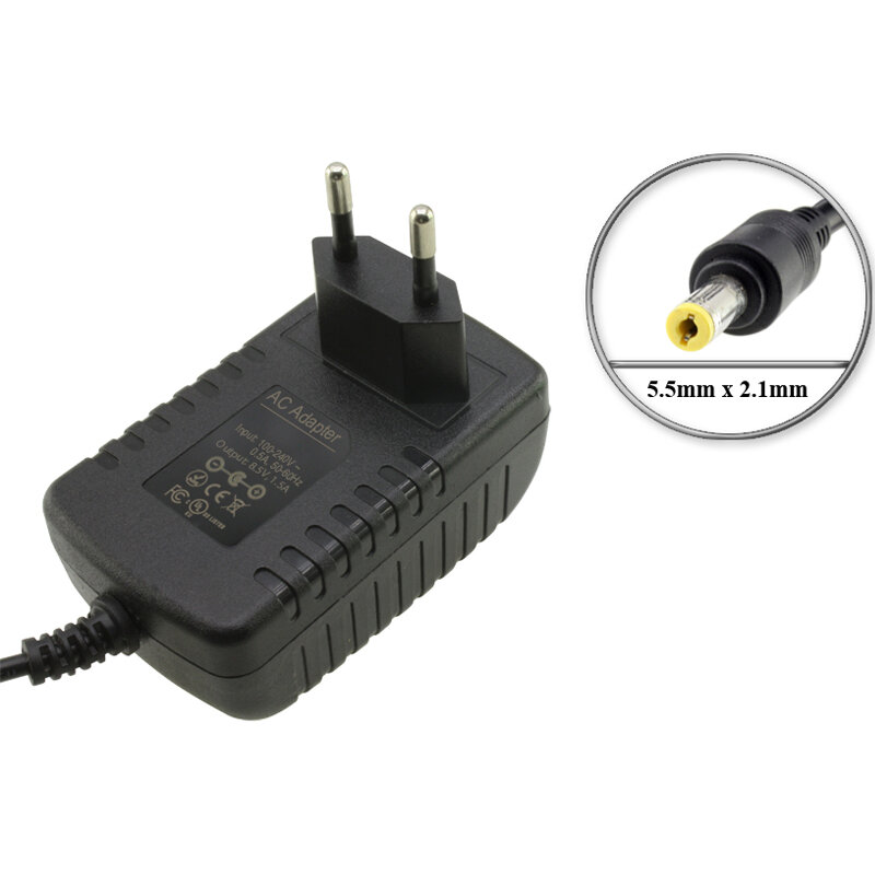Адаптер (блок) питания 8.5V, 1.5A, 5.5mm x 2.1mm, для сетевого оборудования (ASUS, D-link, TP-Link, Zyxel), портативных DVD-проигрывателей и др.