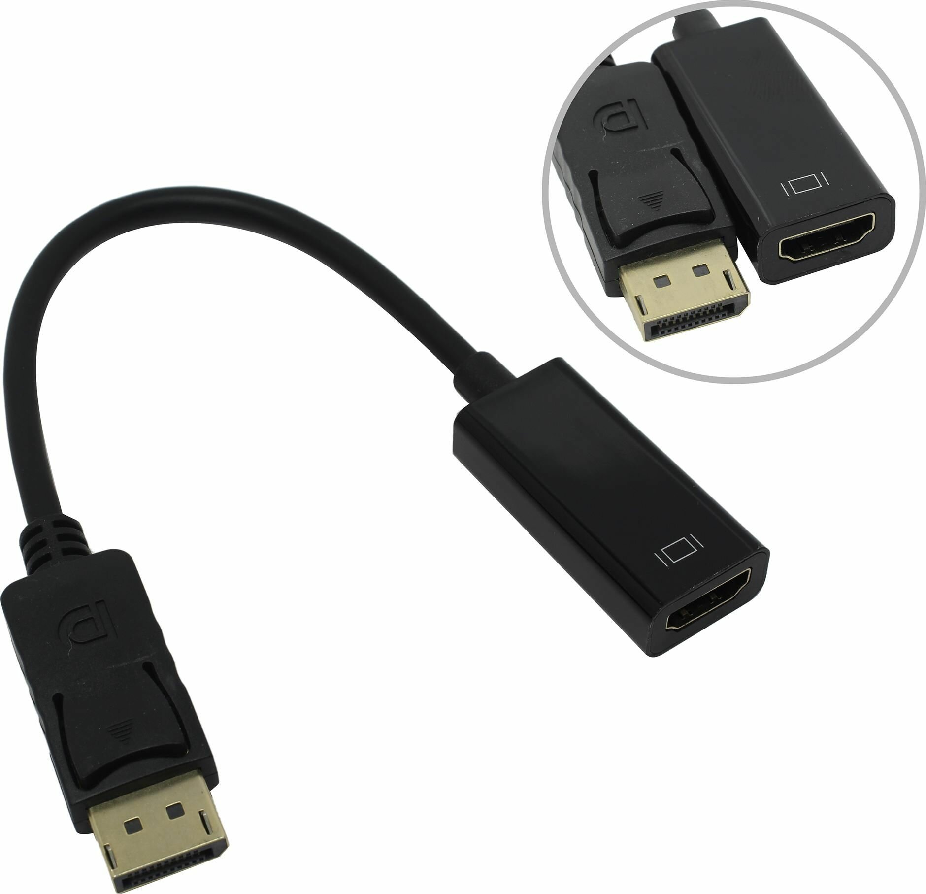 Кабель-переходник (адаптер) DisplayPort(20M)-HDMI(19F), 15 см, черный Exegate EX-DPM-HDMIF-0.15 (EX284921RUS)